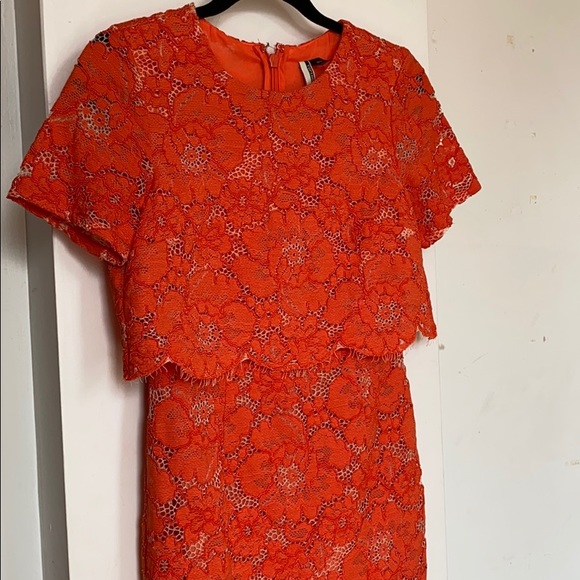 Topshop Coral Lace Cocktail Dress - Picture 7 of 8